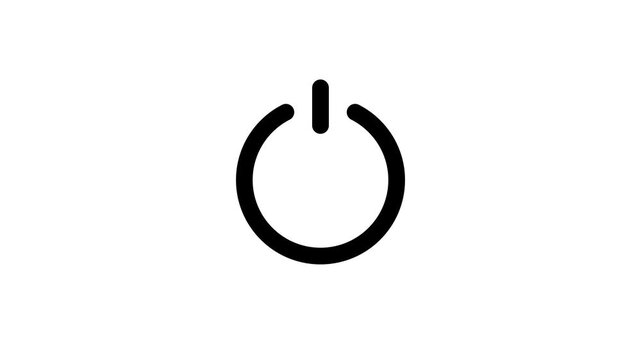 Animated power button line icon looping motion graphic element, turn on or off switch white symbol on white background 4k video.