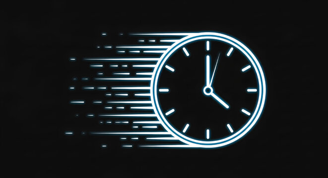 Neon Motion Clock Icon Representing Fast Time