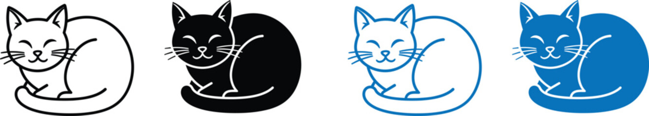 Set of four cute sleeping cat icons in different colors © MDRAJU