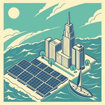 Floating Solar City Harvesting Sunlight Above the Ocean in a Futuristic Sustainable Smart Energy Ecosystem