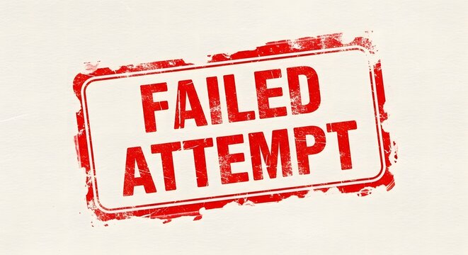 Red distressed stamp indicating failed attempt message on transparent background for error or rejection themes