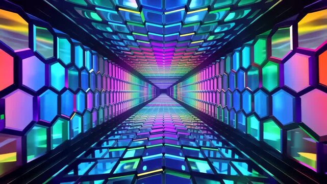 Rainbow Hexagonal Geometric Tunnel VJ Loop Animation