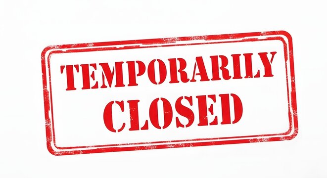 Temporarily Closed Red Stamp on Transparent Background for Business Signage