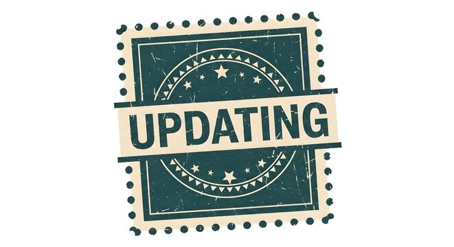 Vintage Style Updating Stamp Design With Stars And Dots Border for Retro Branding and Labels
