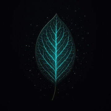 Ethereal Bioluminescent Chacruna Leaf Revealing Glowing Neural Pathways