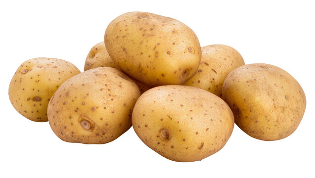 Heap of fresh raw potatoes with brown skin and eyes