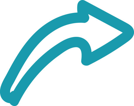 Teal hand drawn arrow icon pointing upwards and right symbolizing growth, sharing, or digital direction.