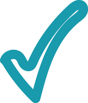 Single hand-drawn teal colored checkmark icon on a black background for success and positive completion.