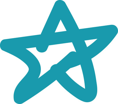 Teal Hand-Drawn Stylized Star Icon with Thick Outlines Isolated on a Solid Black Background Backdrop