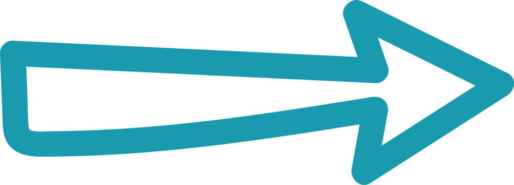 Hand-drawn teal arrow pointing right on black background representing direction, progress, and navigational movement forward.