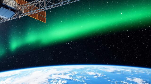 Space station aurora over Earth