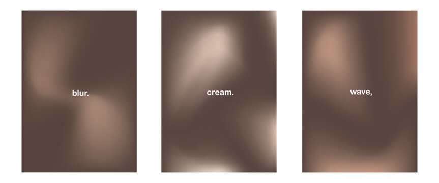 A set of 3 aesthetic brown gradient background. Luxury coffee, mocha and cream gradient bg. Soft abstract vector illustration for poster, social post and cover. Blurred vector texture in brown colors