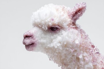Naklejka premium Crystal textured alpaca portrait with sparkling mineral formation