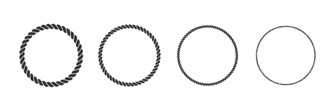 Set of four round rope frames with varying thickness and texture
