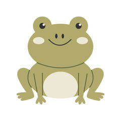 Fototapeta premium Cute smiling frog in whimsical fairy garden style, charming woodland amphibian illustration for nursery decor, storybook designs and enchanted nature themes