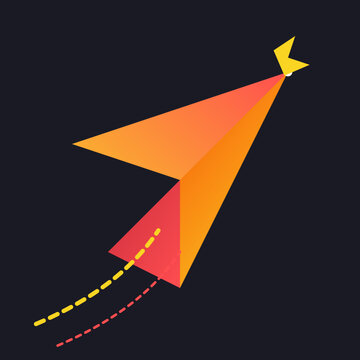 Dynamic geometric origami paper plane rocket logo flying upwards on a dark professional minimalist background