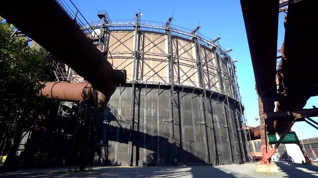 Dolni Vitkovice industrial complex in Ostrava, Moravia, Czech Republic, historic steelworks architecture and massive industrial structures in transformation, real-time footage