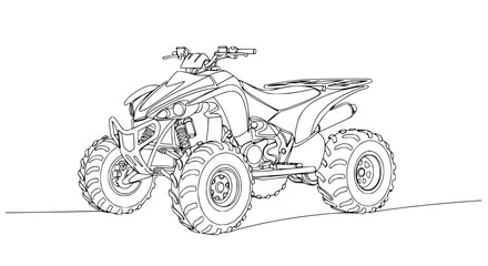 ATV Quad Bike Line Art Drawing, All Terrain Vehicle Sketch, White Background © Lancar