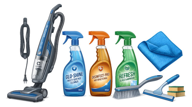 cleaning tools isolated on white