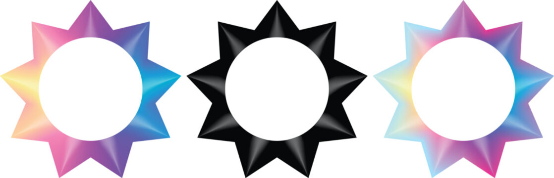 Abstract starburst shape logo icon colorful gradient black white emblem design element.