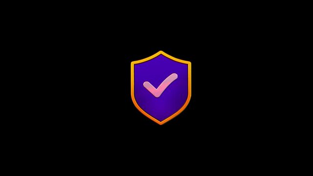 3D Shield check mark icon video animation. Three dimensional security protection verification safety approval video motion. 3D Security shield icon video animation.