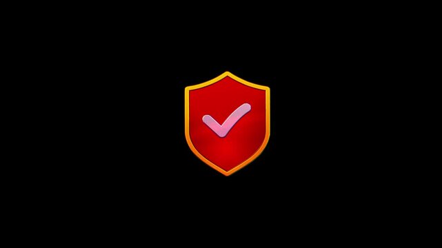 3D Shield check mark icon video animation. Three dimensional security protection verification safety approval video motion. 3D Security shield icon video animation.