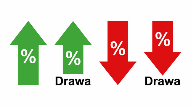 Comprehensive financial percentage icon collection featuring growth and decline indicator with color coded arrow for market analysis profit monitoring and business performance statistics