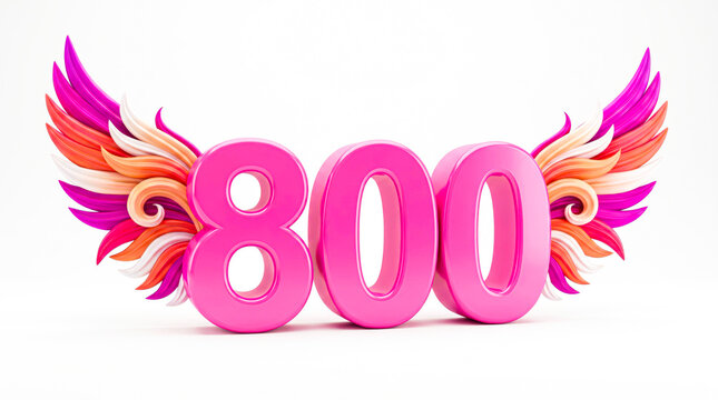 800 Followers Milestone with Pink Angel Wings &ndash; Glossy 3D Achievement and Celebration Concept on White Background