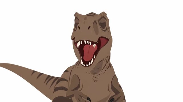 Velociraptor dinosaur approaching and opening mouth in isolated white studio background. slow motion closeup reveals roaring theropod predator in frontal portrait with intense daytime mood.