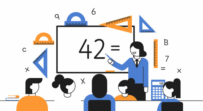 Math Teacher Explains Equation 42 to Students in Classroom