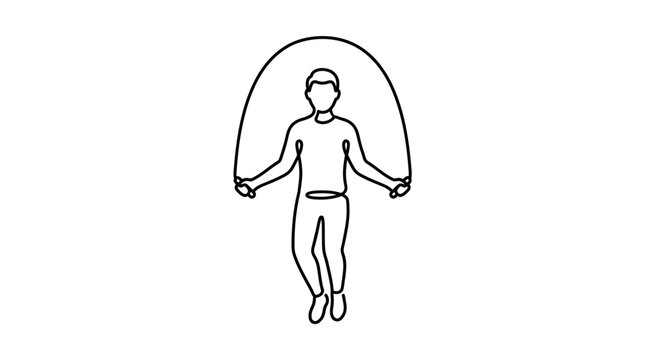 Continuous single line drawing of man jump roping minimalist fitness activity jump rope exercise outline illustration