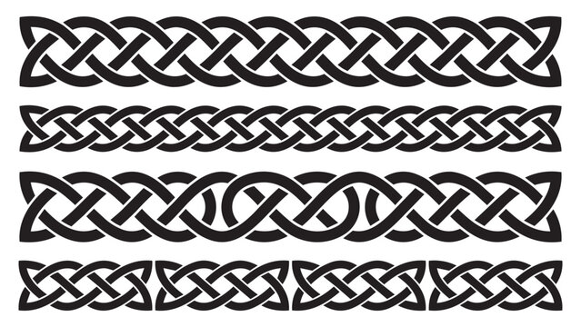 Set of traditional celtic knotwork borders and ornamental dividers with knotwork ornamental intertwined heritage ornament decorative tradition monochrome medieval abstract illustration