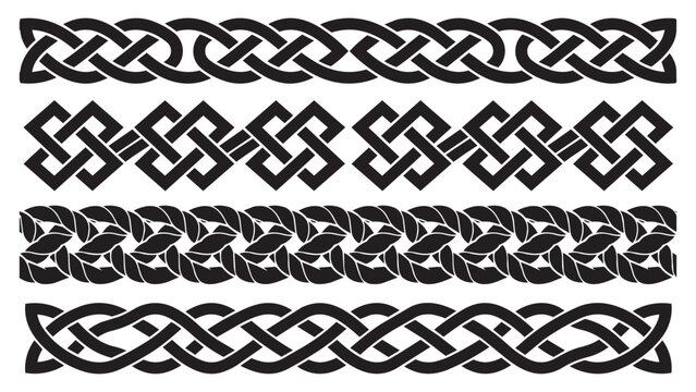 Versatile celtic knot and geometric ornamental borders with ornamental geometric intertwined traditional decorative knotwork heritage monochrome abstract illustration background folklore