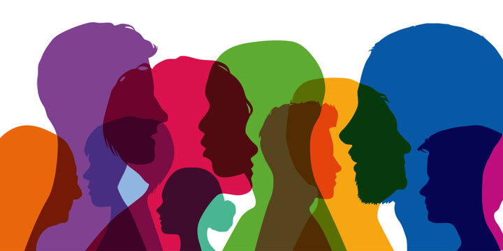 Diverse crowd profiles in vibrant color overlap