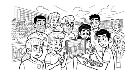 Fototapeta premium Excited group of kids watching sports video together.
