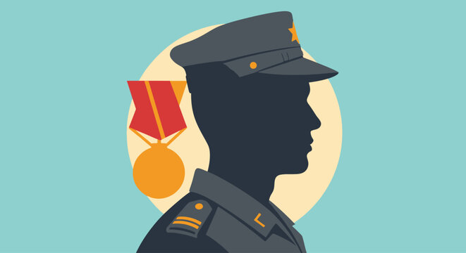 Patriotic emblem with purple heart on soldier's uniform for special day celebration
