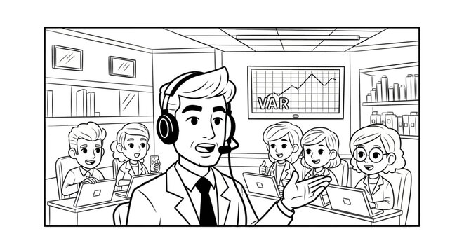 Professional call center supervisor training his team effectively.