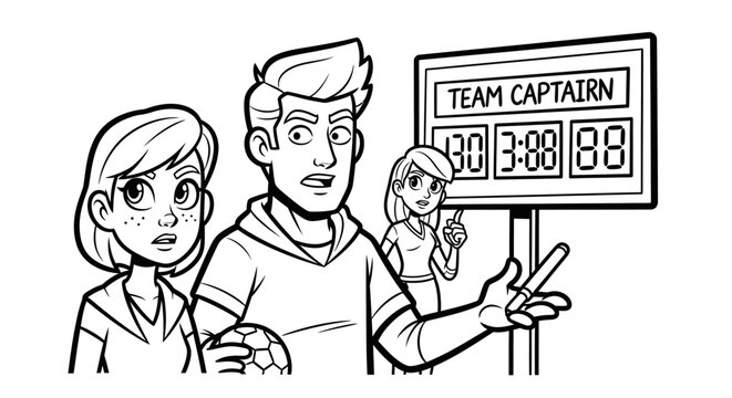 Team Captains Excitedly Watching Scoreboard Together Outside.