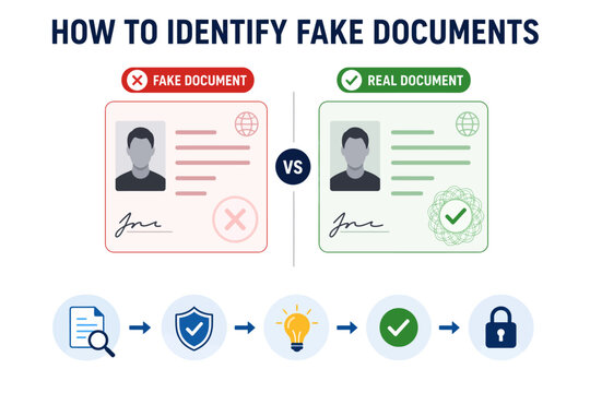 identify fake documents fraud magnifier investigation detection prevention analysis concept
