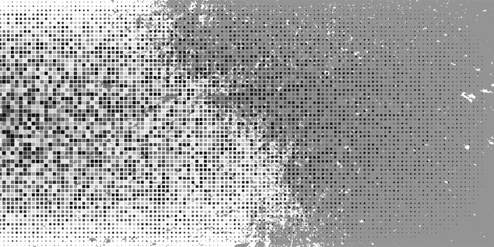 Black and white squared pixels. Abstract glitchy 8 bit video game backdrop. Vector comic bitmap dither screen tone overlay