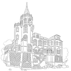 Naklejka premium Historic Villa in Cascais Portugal Black and White Architectural Vector Illustration