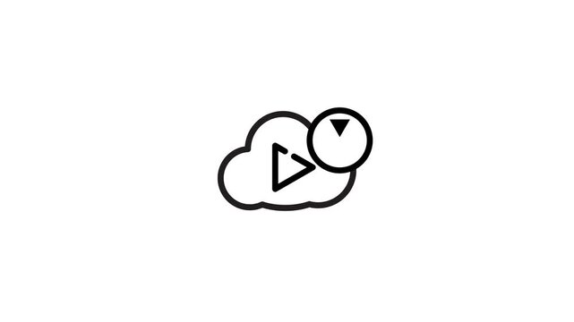 Play button inside cloud animation. download concept, download arrow