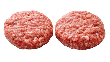 Two raw beef burger patties with visible fat marbling