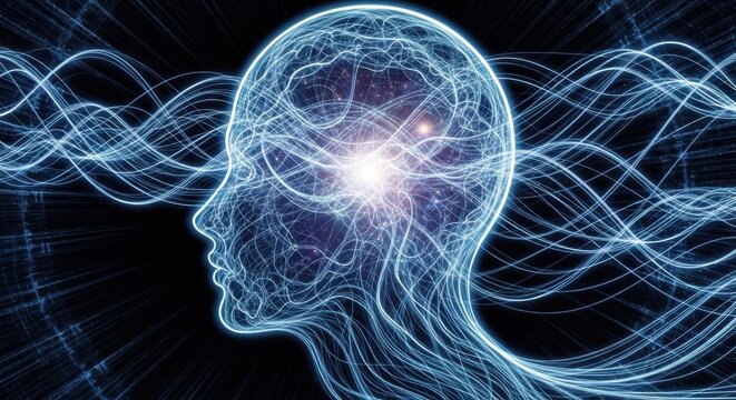 neural network, human brain, glowing connections