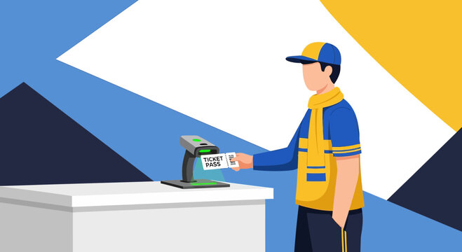 Man using ticket validator at gate