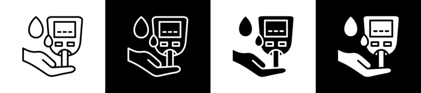 Glucose Meter Icon  In Outline And Glyph Styles With Black And White Variations