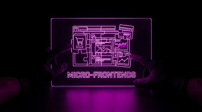 Micro-Frontends Architecture Diagram Illuminated on a Dark Background.