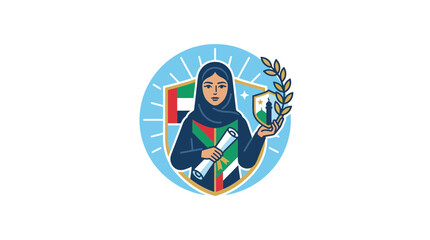 Fototapeta premium Emirati Student Emblem with UAE Flag and Academic Diploma