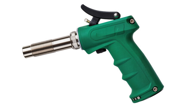 Green plastic spray gun with metal nozzle and black trigger