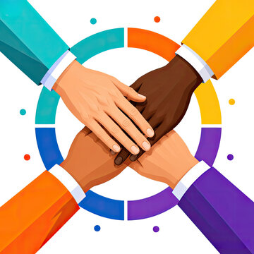 Diverse Hands Stacked Together Symbolizing Teamwork Unity Friendship and Global Collaboration, Generative AI